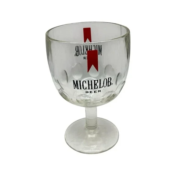 Vintage 1970's Michelob Beer Goblet Heavy Glass Footed Thumbprint Beer Mug - Picture 1 of 5